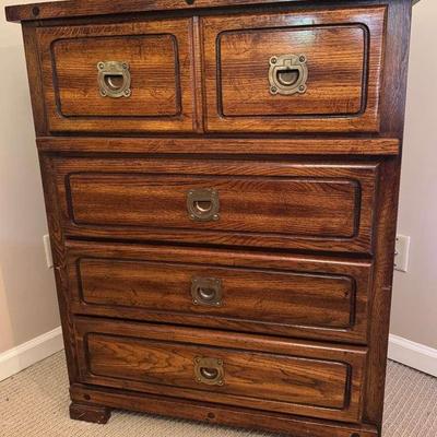 Wooden Chest Of Drawers Featuring Lea