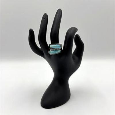 Sterling Silver Turquoise Double Bar Ring .jpg