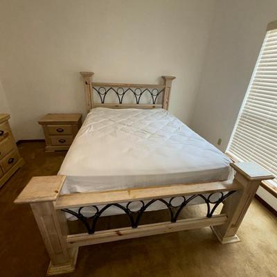 Pickled Queen Bed + Nightstand 