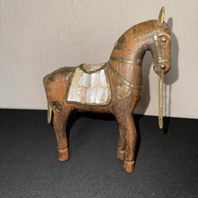 Wooden Brass + Pearl Inlay Horse 