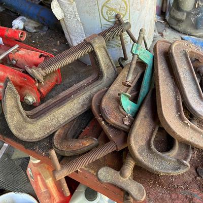 Lot Of C Clamps - Maul Heads - Wedge - Floor Jack
