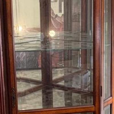 Arched Top Curio Cabinet-Glass Shelves, Mirrored Back