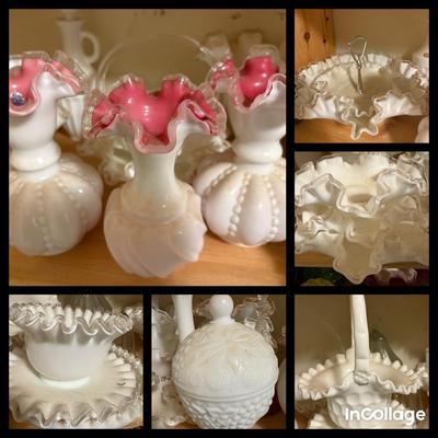 White Fenton Candy Dishes, Vases, 