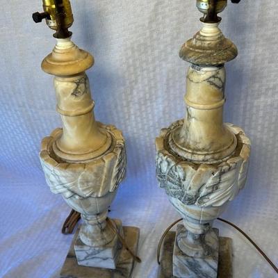 Pair Of Vintage Alabaster Lamps 30” Tall 