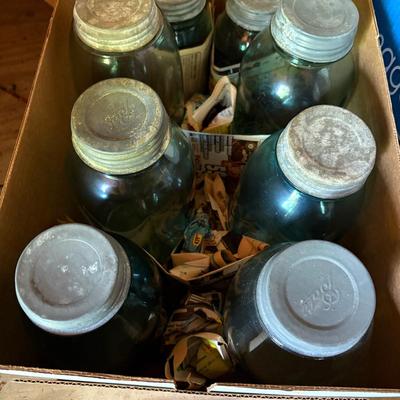 Six Boxes Of Blue & Clear Vintage Mason Jars