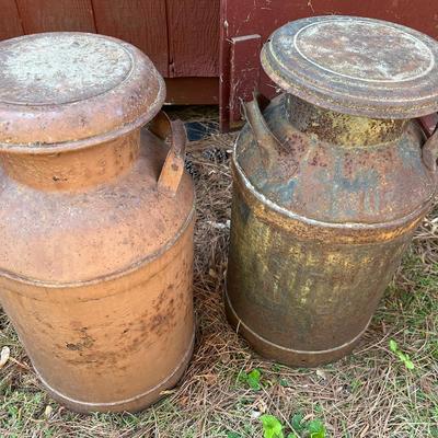 Pair Of Vintage Steel Milk Cans
