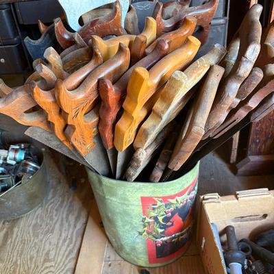 Bucket Of Vintage & Newer Hand Saws