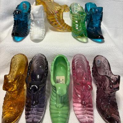 Collection Of Fenton Art Glass Draped Cat Head Slippers