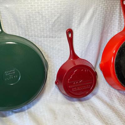 3 Cast Iron Enameled Pans