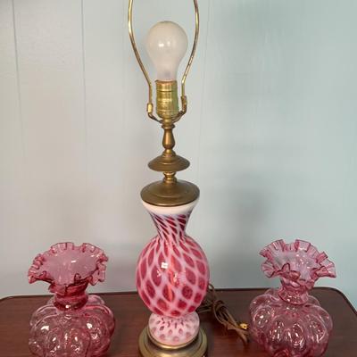 Fenton Cranberry Vases And Lamp 