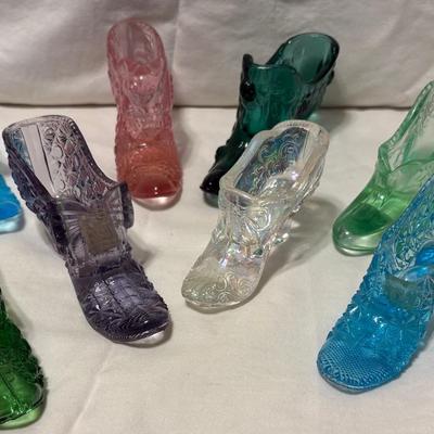 Ten Assorted Colored Glass Shoes-Fenton, Smith, Mosser
