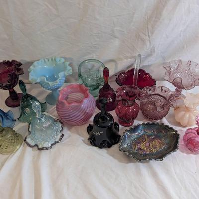 Assortment Of Fenton Glass...Bells, Baskets, Vases. Etc.