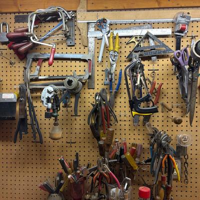 Wall Of Tools-Pliers, Wrenches, Screwdrivers, Bits, Squares, Saws & More