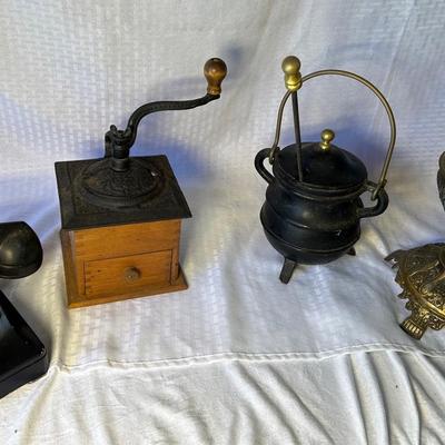 Vintage Telephone - Coffee Grinder - Cast Iron Smudge Pot - Fancy Lamp 