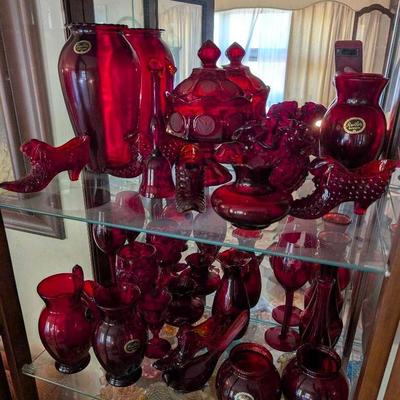 Group Of Ruby Red Glassware... Fenton, Fostoria 