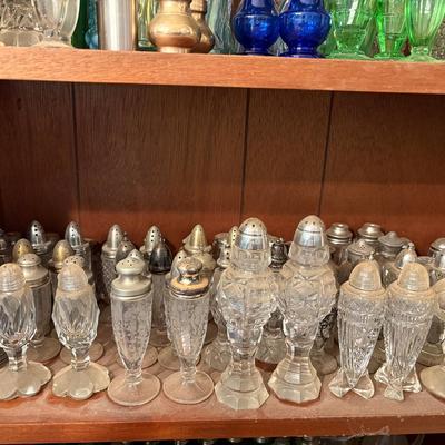 Shelf Of Vintage Clear Salt/Pepper Shakers #2