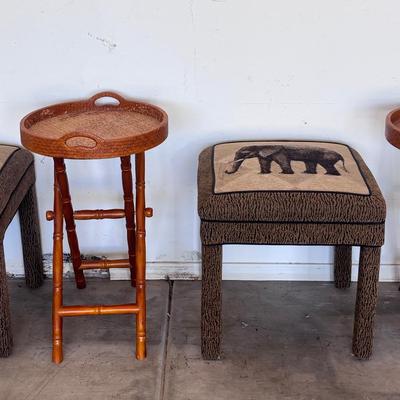 Rattan Tray Tables and Animal Print Stools