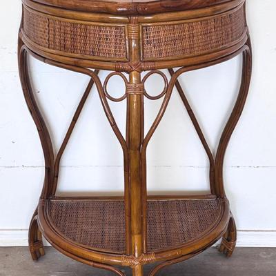 Rattan and Marble Side Table