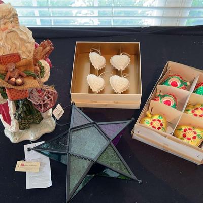 Beautiful Christmas Ornaments, Santa Figurine And Decorative Candle Holder