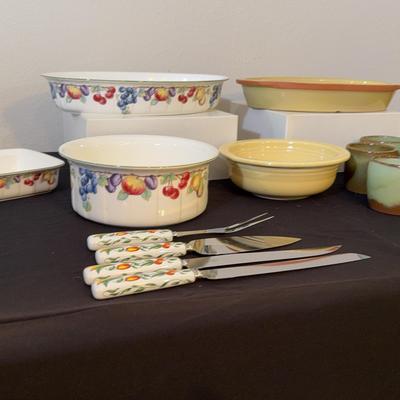 Bolero’s & Boch Serving Pieces And Serving Ware, Yellow Fiesta, Frankoma Mugs 
