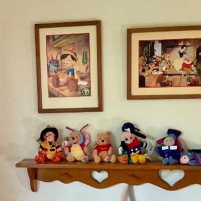 Lithographs and Disney stuffed toys