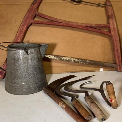 Antique Bucksaw & Primitive Farm Implements