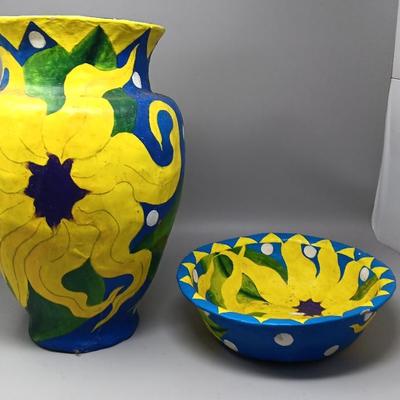 Painted Wood Bowl & Vase 