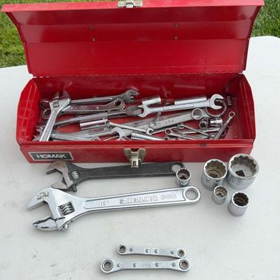 Homak Red Tool Box with Assorted Hand Tools – Wrenches, Ratchets, Sockets & More