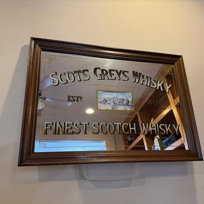 Scots Greys Whisky Mirror – Vintage Bar Mirror with Gold & Black Lettering