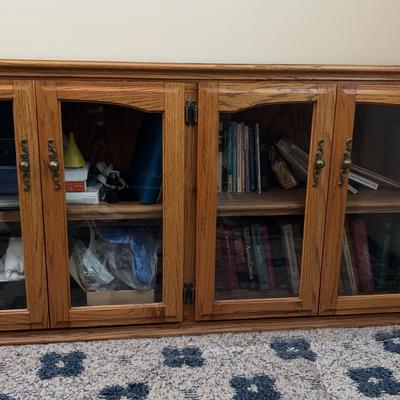 Oak Glass-Front Storage Cabinet with 4 Doors – Ideal for Books, Collectibles or Media