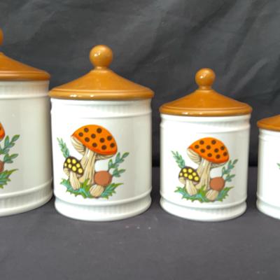 Merry Mushroom by Sears Roebuck & Co. | 4-Piece Canister Set | 1982 Vintage Kitchen Decor
