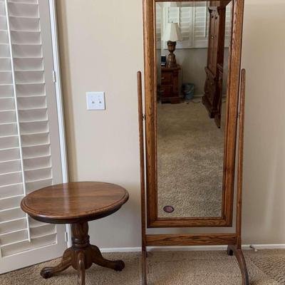 Classic Oak Cheval Mirror & Round Side Table | Timeless Traditional Style