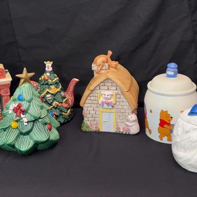 Whimsical Cookie Jar Collection | Holiday, Cat, Winnie the Pooh & More | 7-Piece Lot