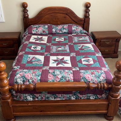 Chunky Wood Queen Bed Frame & Nightstands | Rustic Southwestern Style | 3-Piece Set