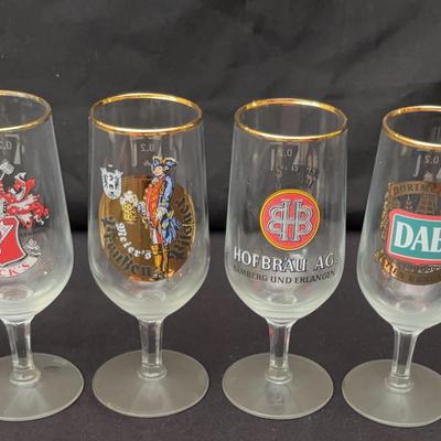 Set of 6 Vintage Beer Glasses | German Breweries w/ Gold Trim | Beck's, Löwenbräu & More