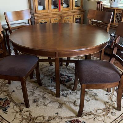 Modern Wood Dining Set – Round Table with 4 Padded Ladder-Back Chairs
