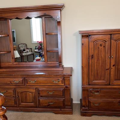 Chunky Solid Wood Bedroom Set | Dresser w/ Mirror & Armoire | Rustic Southwestern Style