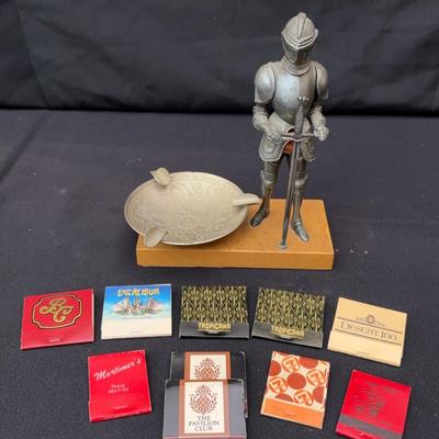 Knight Ashtray Stand with Vintage Las Vegas Matchbooks – Tropicana, Excalibur & More