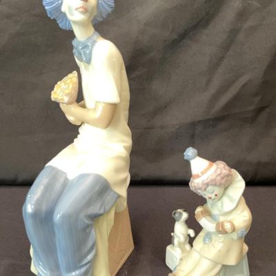 2 Lladro Figurines | Pierrot Clown with Dog #5279 & Nao Girl with Mirror #555 | Made in Spain