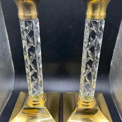 10.75” Waterford Crystal & Brass Candlesticks