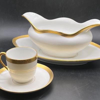 M. Roden Limoges Porcelain Gravy Boat & Tiny Teacup 