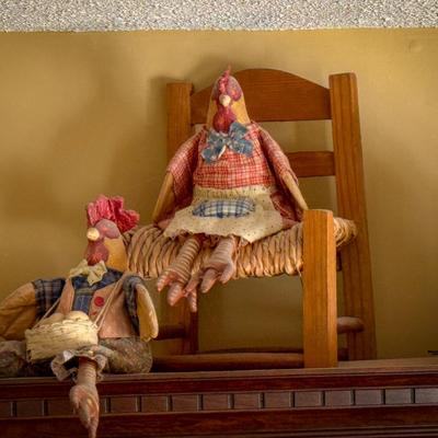 (2) Fabric Clothed Chickens Up On a Chair