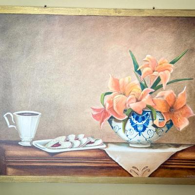 Acrylic Still Life on Canvas Signed "Wooden"