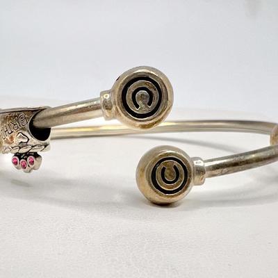 Sterling Silver Bracelet Cuff with Birthday Charm Stamped 925
