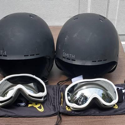 Two Sporting Helmets With Polarized Goggles