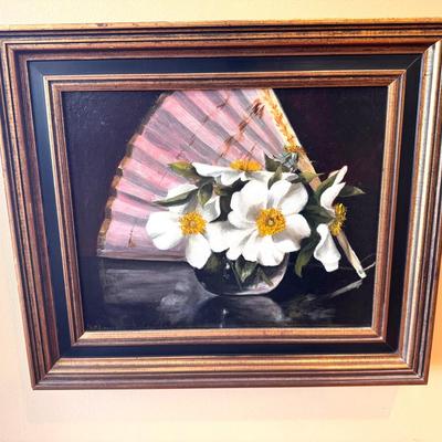 Painted Floral And Fan - By TM Pierce