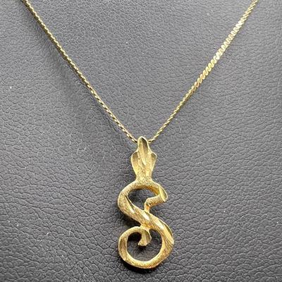 14K Gold Necklace with Initial S Pendant 