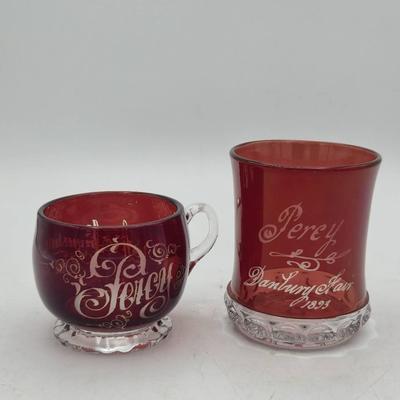 (2) Ruby Red Worlds Fair Souvenir Cups