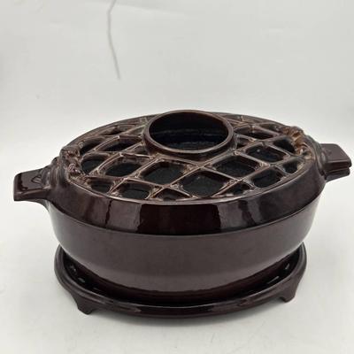 Cast Iron John Wright Brown Majolica Lattice Steamer.