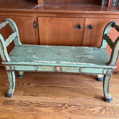 Italian Mid 19th Century Scroll Side & Hoof Footed Bench 
